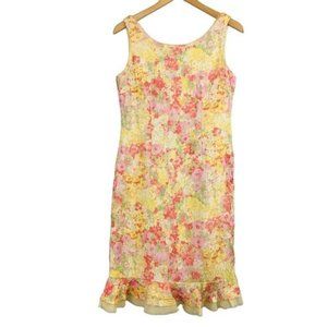 NIPON BOUTIQUE Watercolor Pastel Floral Mermaid Midi Cocktail Garden Dress Sz 8P